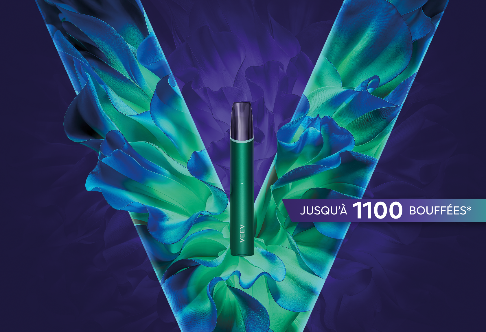 Appareil VEEV NOW ULTRA 2 mL sur fond bleu